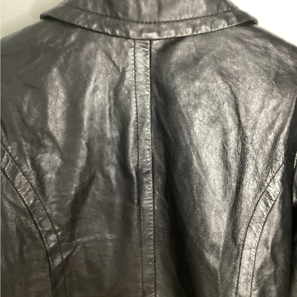 Michael Kors Double-Breasted Black Genuine Leather Jacket S - Picture 9 of 16